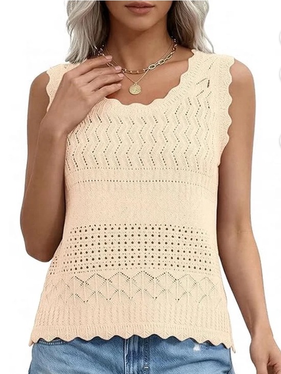 Tops - Cream Crochet Knit Sleeveless Tank Top